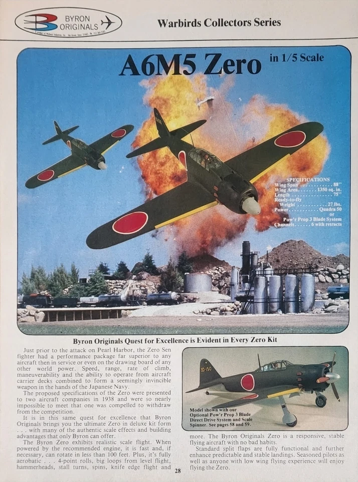 Byron A6M5 ZeroRC Airplane Print Ad Wall Art Decor 1/5 Scale - Image 1 of 1