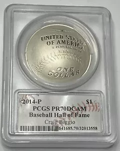 2014-P Baseball Hall Of Fame coin - $1 PCGS PR70 - Autographed Craig Biggio - Picture 1 of 2