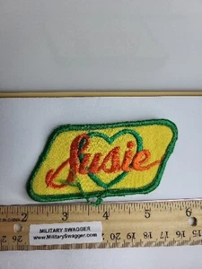 Susie Jacket Hat Shirt Patch Name Tag Badge Personalized Heart VTG 1970s Sew On - Picture 1 of 3