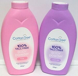 2x 280g Cotton Tree Body Powder 100% Talc Free For Soft Skin Rose & Lavender