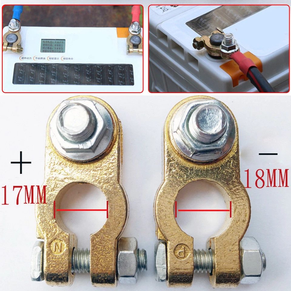 2x Battery Copper Terminal Pile Head Clamp Clips Connector Negative And Positive Foto 1 de 1