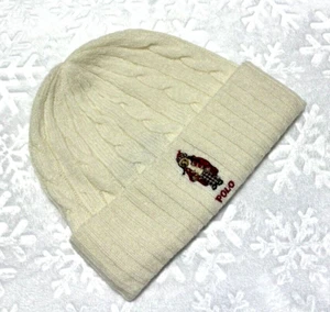 NUEVO CON ETIQUETAS POLO Ralph Lauren JANE WINTER BEAR GORRO Tejido Puño Sombrero CREMA Adulto OS Gorra - Imagen 1 de 4