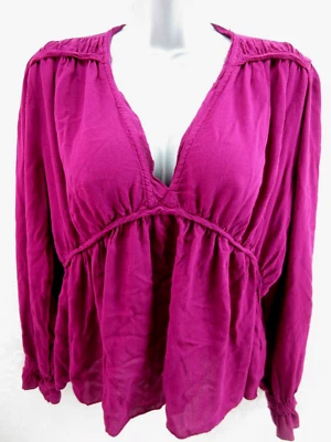 Lucky Brand Blouse Women L Purple Boho Crop Top Shirt Long Sleeve V Neck Prairie - Image 1 of 4