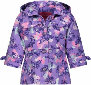 London Fog Infant Girls Purple Butterfly Print Trench Jacket Size 12M 18M 24M - Picture 1 of 1