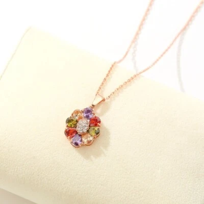 Luxus Damen Halskette mit natürlichem Kristallblumen-Anhänger, echter Schmuck - Bild 1 von 4