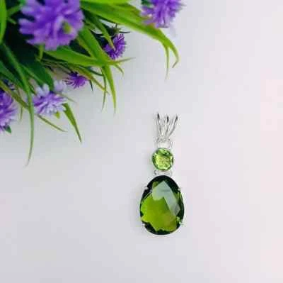 Green Amethyst, Peridot Topaz Gemstone 925 Sterling Silver Handmade Pendant S-40 - Image 1 of 4