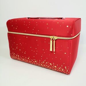 New! Estee Lauder  Red w/Gold Stars Holiday Cosmetic Makeup Case Travel Bag