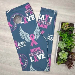 Leggings grises cinta rosa conciencia OS TC Hope Believe alas de amor - Imagen 1 de 8