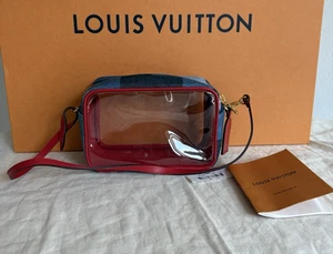 Louis Vuitton Denim Damier Monogram Patchwork PVC Beach Pouch Blue Rouge - Picture 1 of 22
