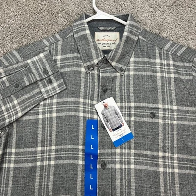 Weatherproof Vintage Flannel Shirt Mens L Gray Plaid Button Down Long Sleeve NEW - Image 1 of 4