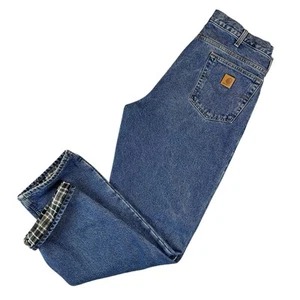 Mens Carhartt Jeans 36x34 Flannel Lined Relaxed Fit Blue B172DST Construction - Picture 1 of 9