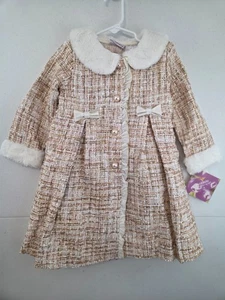 NWT Blueberi Boulevard Girls Dress Tweed Jacket 4T Gold Cream Sparkle Pageant - Picture 1 of 6