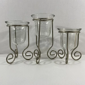 3er Set Kerzenhalter und Ständer aus Metall und Glas in versetzter Höhe - Bild 1 von 7