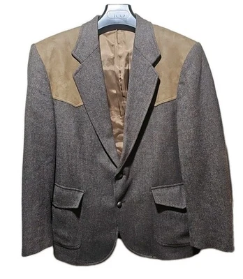 Pendleton Western Blazer Jacket Brown Tan Tweed Wool Suede Elbow Patches Men 44 - Image 1 of 4