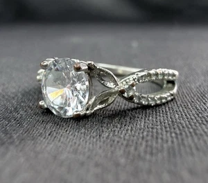 Stunning Sterling Silver & Round Cz Ring, YGI 925, Sz 3/4" Wedding Engagement - Picture 1 of 12