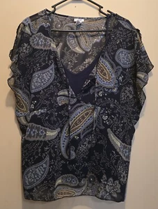 Old Navy Women's Blue Semi Sheer Short Sleeve Shirt w/Blue Camisole; Size XXL - Picture 1 of 6
