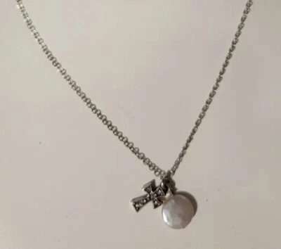 Брайтон MARGARITA крест Серебряный кристалл жемчуг диск подвески ожерелье, новый без ЯРЛЫКОВ - Изображение 1 из 4