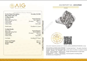 AIG 1,22 kt ausgefallener konischer natürlicher Diamant-Verlobungsring Baguetteschliff 14 kt Weißgold - Bild 1 von 1