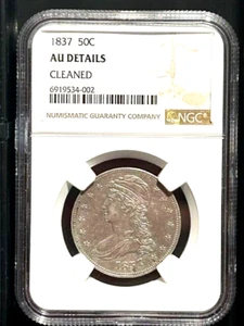 1837 50C CAPPED BUST HALF DOLLAR REEDED EDGE - NGC AU DETAILS "CLEANED" - Picture 1 of 8