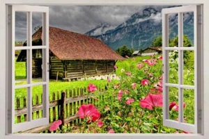 Alpine Garden 3D Window View Decal WALL STICKER DIY Decor Art Mural Enchanted - Picture 1 of 1