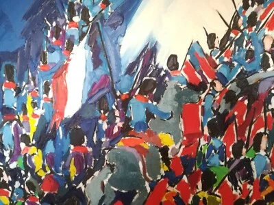 Tableau XXe siècle, Jean-Claude Cardinaux, huile sur toile signée, bataille - Photo 1/4