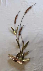VTG Brass Copper MCM Mid Century Cattails Lily Pad Wall Hanging Art Decor 27" - Picture 1 of 7