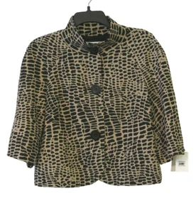 NWT Trina Turk Los Angeles Black/Tan Leopard Print Jacket Size 4 - Picture 1 of 5