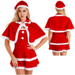Women's Christmas Cosplay Costume 3 Pcs Suit Xmas Mrs.Santa Claus Velvet Dress - Picture 1 of 14