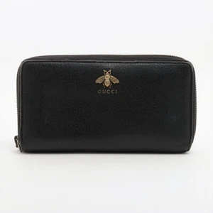 PRE-LOVED Gucci Animalier Bee 523667 Leather Zip Round Wallet Black - Bild 1 von 8