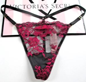 VICTORIA'S SECRET VERY SEXY V-String Thong Panty VS Black Lace Maroon Red M L - Picture 1 of 5