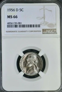 1956 D - JEFFERSON NICKEL - NGC MS66 - GEM UNCIRCULATED - Picture 1 of 4