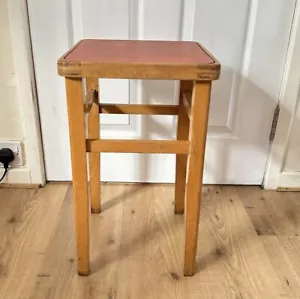 Vintage Retro Stool Wooden Red Vinyl MCM Kitchen Removable Seat - Picture 1 of 12
