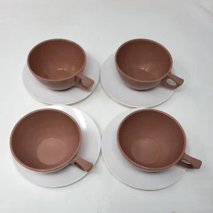 Vintage Mar Crest Melmac Melamine Cocoa Cafe Brown Coffee Cup & White Saucer 8pc - Picture 1 of 8