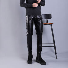 Men PU Faux Leather Pants Slim Fit Clubwear Tight Stretchy Biker Trousers Punk