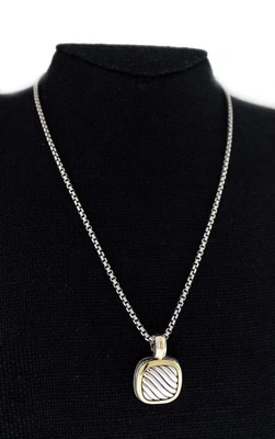 David Yurman Albion Oro 18k Colgante Plata de Ley 2.5mm Caja Cadena Collar 18 Foto 1 de 4