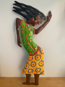 Caribbean Concept Hand Carved & Painted Island Dancer Metal Artwork By Bolos - Picture 1 of 6