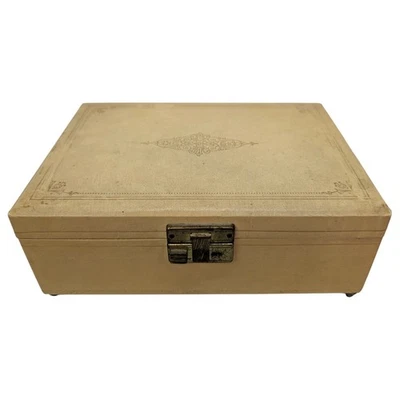 Vintage Musical Jewelry Box Yellow Green Velvet Lining 2 Tier Tested Works 10x7 - Image 1 of 4