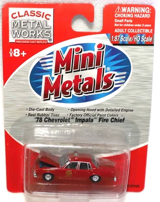 CLASSIC METAL WORKS MINI METAL 78 CHEVROLET IMPALA FIRE CHIEF CAR 1:87 DIECAST Foto 1 de 2