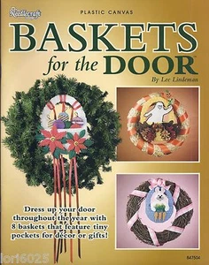 **BASKETS FOR THE DOOR - 8 DESIGNS**PLASTIC CANVAS LEAFLET** - Picture 1 of 2