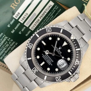 2009 Rolex Submariner Date 40mm Engraved Rehaut Steel Watch 16610 Box Papers - Picture 1 of 7