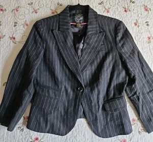 Ralph Lauren Polo Jeans Co. Black & White 100% Linen Pinstriped Blazer Jacket  M - Picture 1 of 11