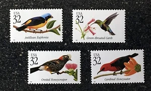 1998USA #3222-3225 32c Tropical Birds- Set of 4 Singles Mint - Picture 1 of 1