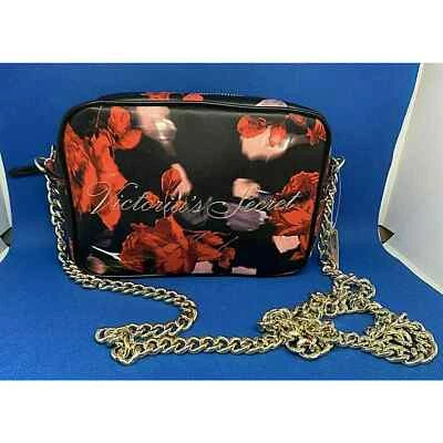 Nuevo con etiquetas Bolso Bandolera Victoria's Secret Negro Rojo Rosa Floral con Cadena Dorada Foto 1 de 4