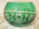 Vintage Bohemian Emerald Green Cut to Clear Glass Crystal Bowl Vase Czech