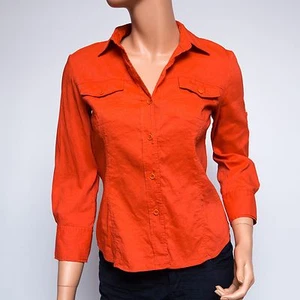 Theory hellorange Dervan 3/4-Ärmel Leinenmischung Knopfleiste 245 $ Petite  - Bild 1 von 6