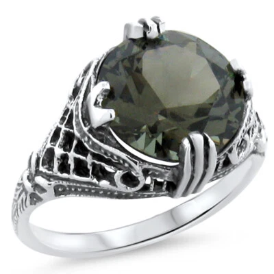 ANTIQUE STYLE 925 STERLING SILVER 5 CARAT GREEN SIM TOURMALINE RING         534z - Image 1 of 3