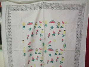 Vintage cotton Tablecloth Fruits with black scroll Border - Picture 1 of 7