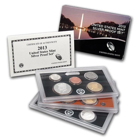 2013 full 14 coin United States 90% silver proof set, box and certificate Cover