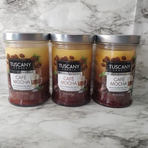 3 Tuscany Candles Café Mocha Espresso W/Cream Premium Marbled Wax Glass Jar 18oz - Picture 1 of 6