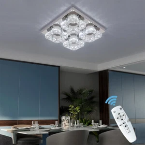 Modern Crystal Chandelier Pendant LED Ceiling Light Lighting Square W/Remote - Picture 1 of 7